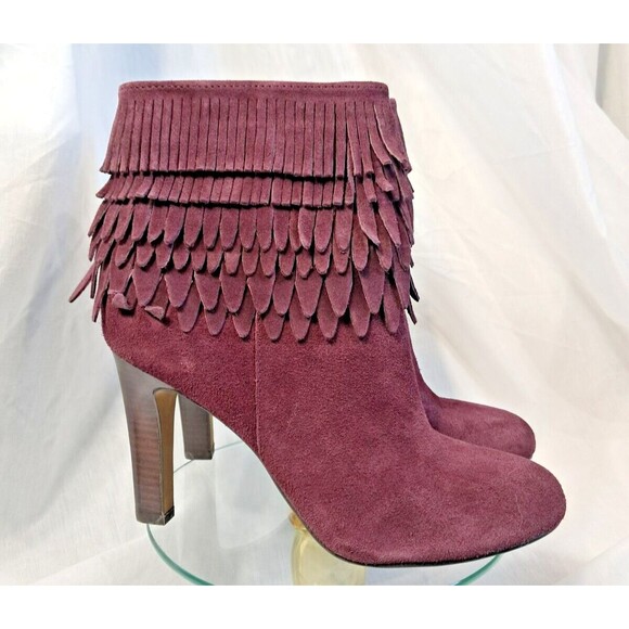 Plum Purple Suede Fringe Boots  Ankle Booties Women 8.5 Isola - Picture 2 of 13